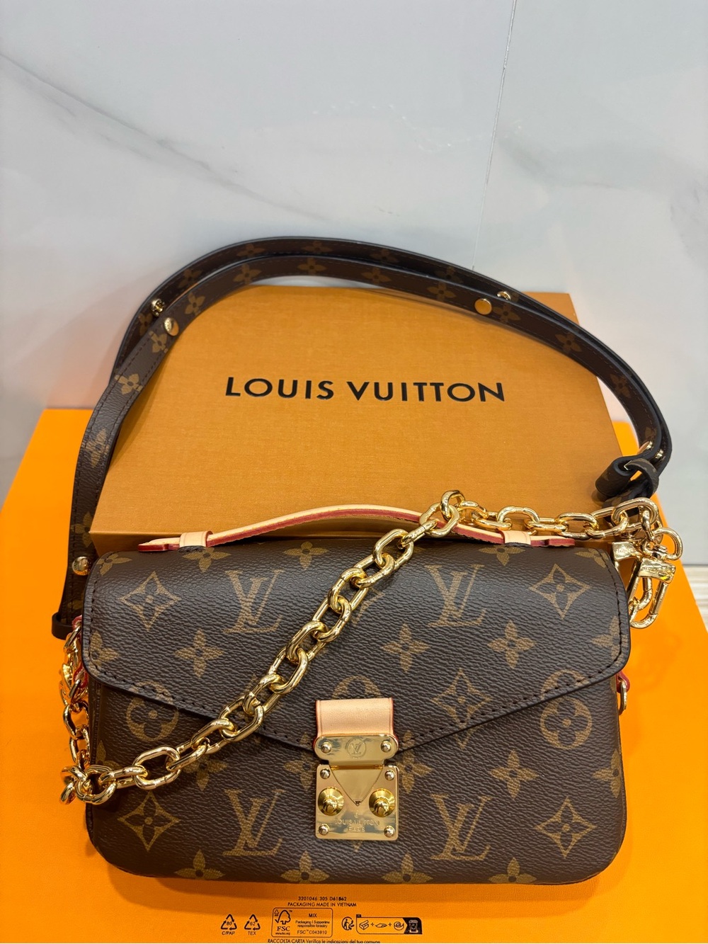 Louis Vuitton Monogram Canvas Crossbody Bag with Gold Chain